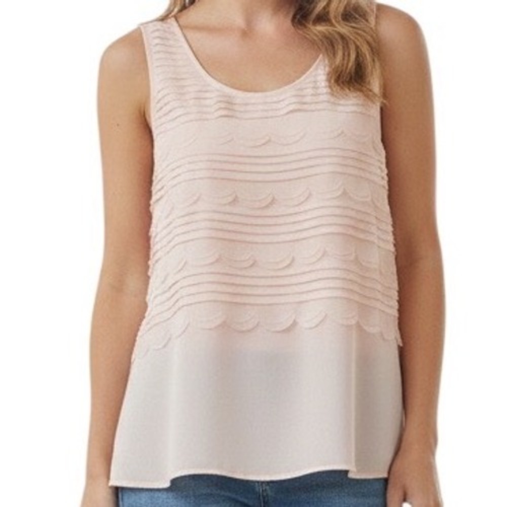 Cynthia Rowley Pink‎ Scalloped Tiered Chiffon Sleeveless Tank Top XS